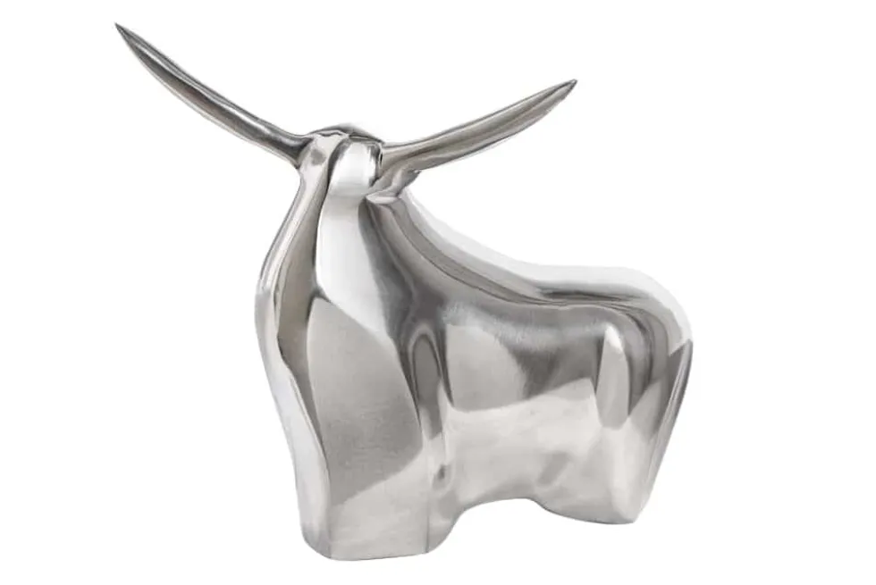 Moderne Skulptur BIG BULL silber Aluminium Dekoration Stierfigur Briefbeschwerer