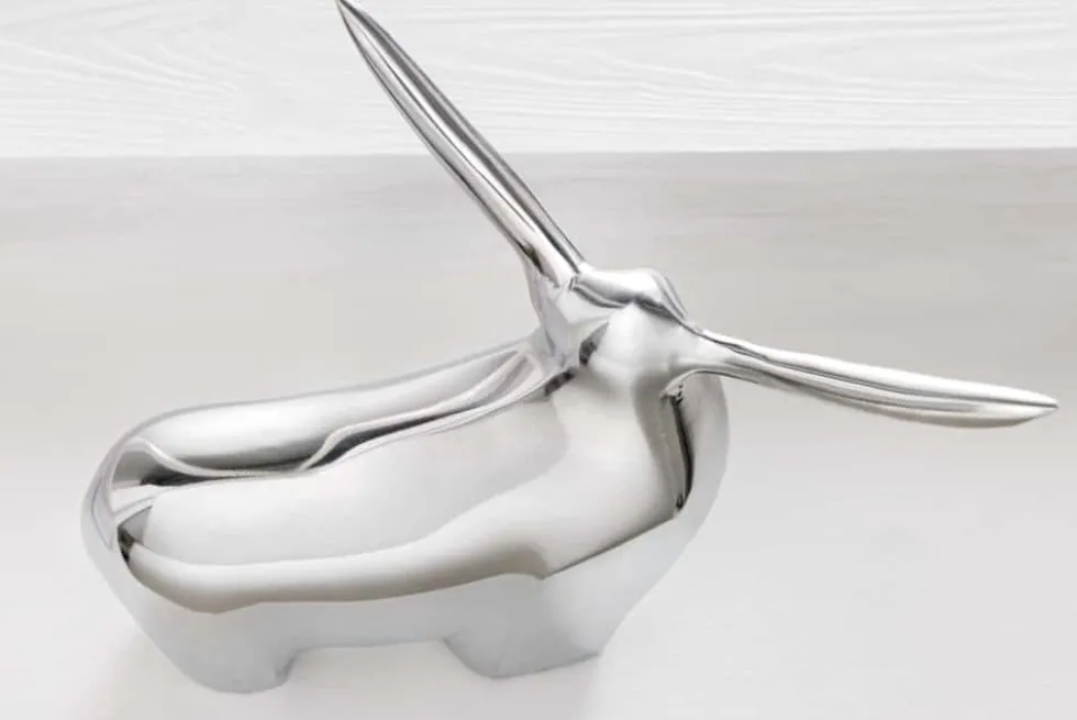 Moderne Skulptur BIG BULL silber Aluminium Dekoration Stierfigur Briefbeschwerer