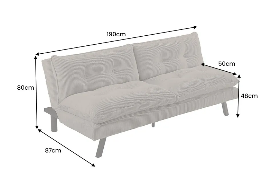 Modernes Schlafsofa COCOONING 190cm grün Cord 3-Sitzer Couch