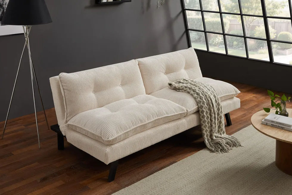 Modernes Schlafsofa COCOONING 190cm beige Cord 3-Sitzer Couch