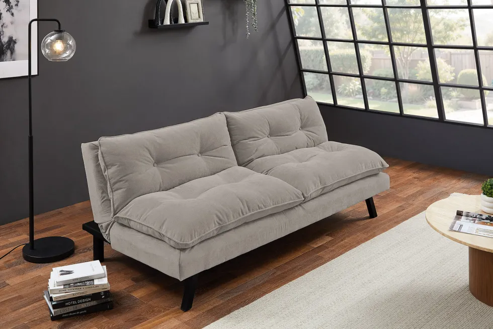 Modernes Schlafsofa COCOONING 190cm beige Chenillestoff 3-Sitzer Couch