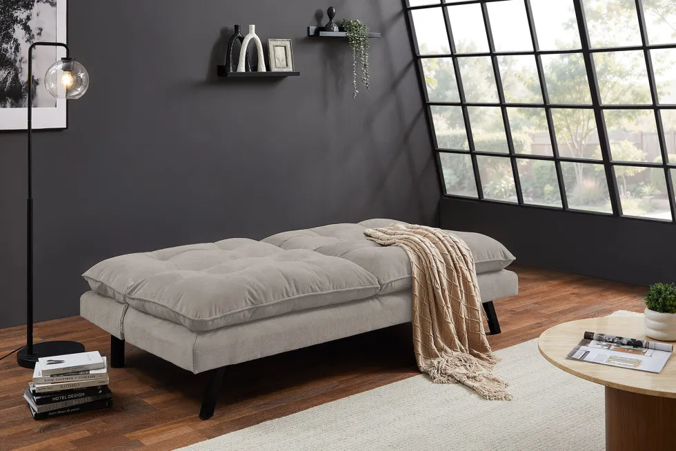 Modernes Schlafsofa COCOONING 190cm beige Chenillestoff 3-Sitzer Couch