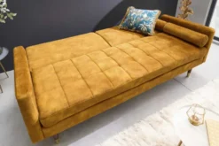 Modernes Schlafsofa COUTURE 200cm senfgelb Microvelours 3-Sitzer Couch mit Schlaffunktion