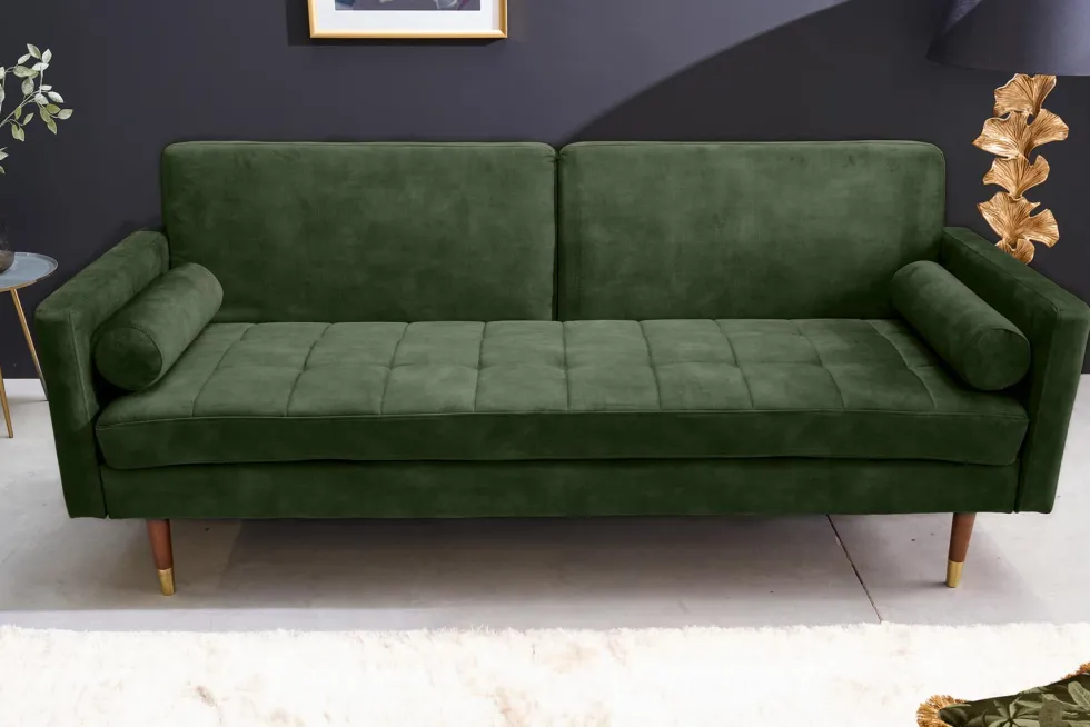 Modernes Schlafsofa COUTURE 200cm grün Microvelours 3-Sitzer Couch mit Schlaffunktion