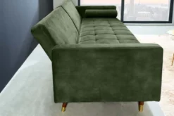 Modernes Schlafsofa COUTURE 200cm grün Microvelours 3-Sitzer Couch mit Schlaffunktion