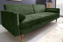 Modernes Schlafsofa COUTURE 200cm grün Microvelours 3-Sitzer Couch mit Schlaffunktion