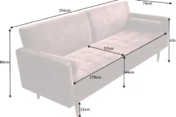 Modernes Schlafsofa COUTURE 200cm altrosa Microvelours 3-Sitzer Couch mit Schlaffunktion
