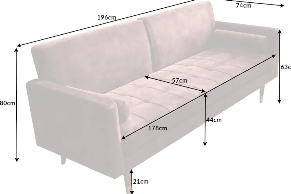 Modernes Schlafsofa COUTURE 200cm altrosa Microvelours 3-Sitzer Couch mit Schlaffunktion