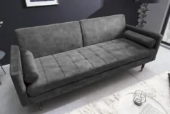 Modernes Schlafsofa COUTURE 200cm grau Microvelours 3-Sitzer Couch mit Schlaffunktion