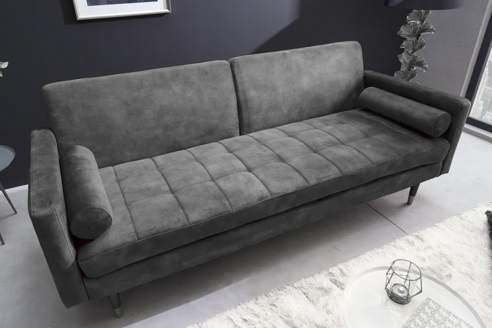 Modernes Schlafsofa COUTURE 200cm grau Microvelours 3-Sitzer Couch mit Schlaffunktion