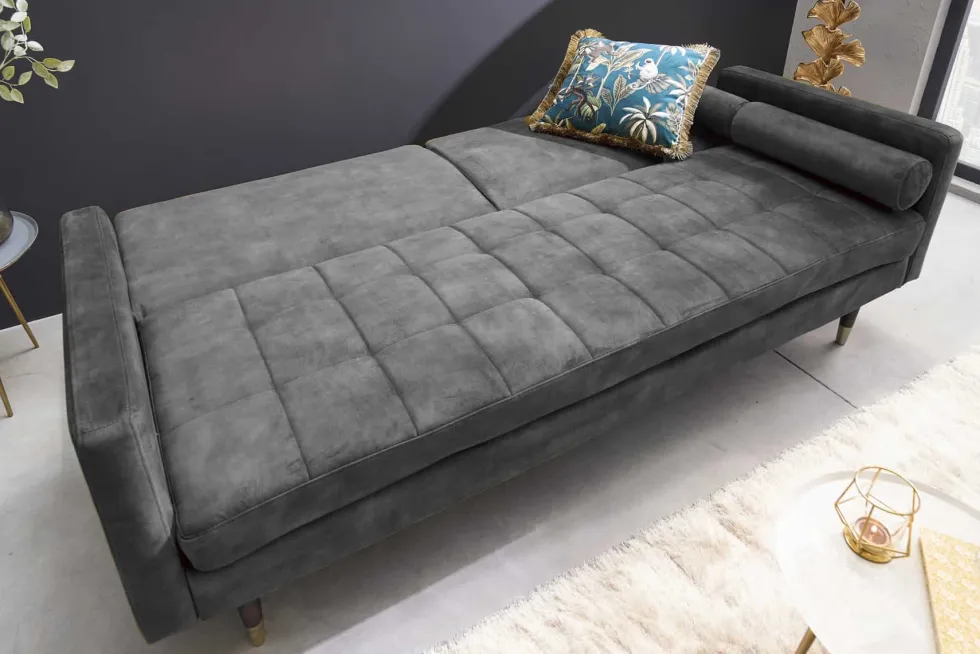 Modernes Schlafsofa COUTURE 200cm grau Microvelours 3-Sitzer Couch mit Schlaffunktion
