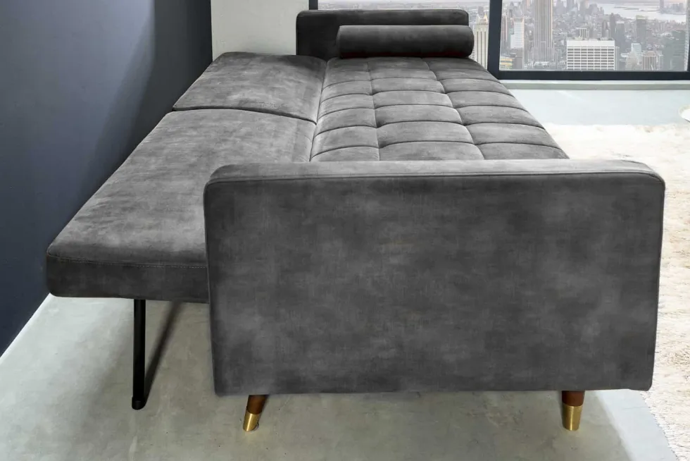 Modernes Schlafsofa COUTURE 200cm grau Microvelours 3-Sitzer Couch mit Schlaffunktion
