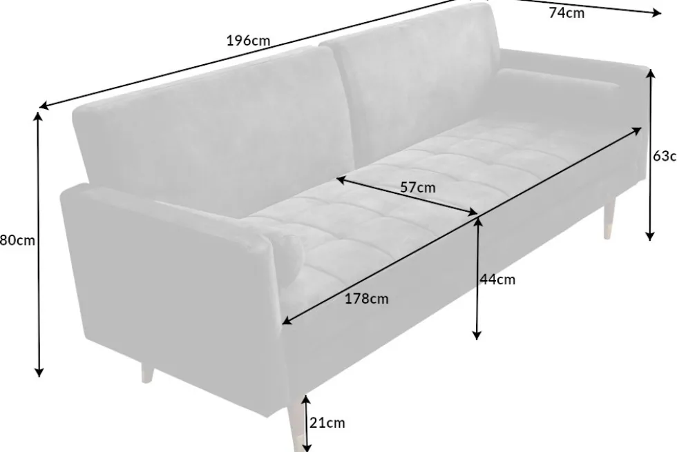 Modernes Schlafsofa COUTURE 200cm grau Microvelours 3-Sitzer Couch mit Schlaffunktion
