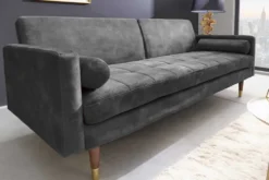 Modernes Schlafsofa COUTURE 200cm grau Microvelours 3-Sitzer Couch mit Schlaffunktion