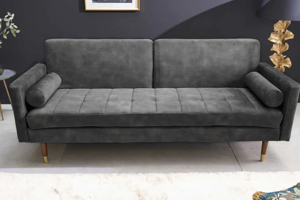 Modernes Schlafsofa COUTURE 200cm grau Microvelours 3-Sitzer Couch mit Schlaffunktion