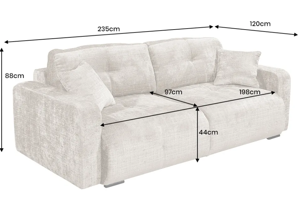 Modernes Schlafsofa DIAMOND 235cm taupe Chenille Cremona mit Stauraum 3-Sitzer Couch