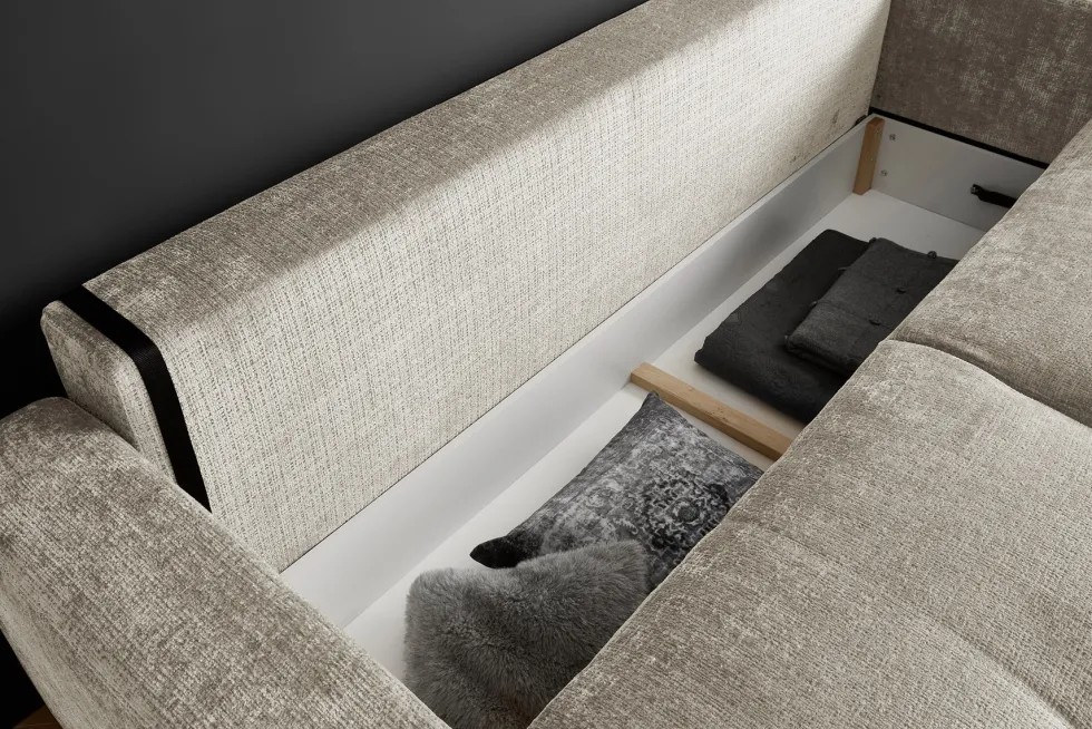 Modernes Schlafsofa DIAMOND 235cm taupe Chenille Cremona mit Stauraum 3-Sitzer Couch