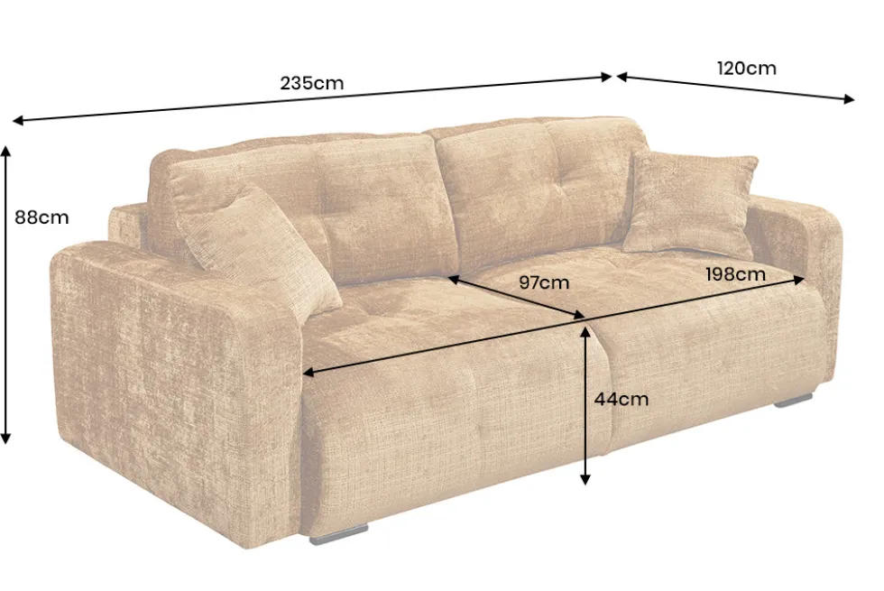 Modernes Schlafsofa DIAMOND 235cm senfgelb Chenille Cremona mit Stauraum 3-Sitzer Couch