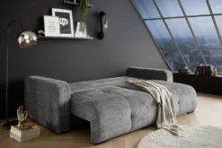 Modernes Schlafsofa DIAMOND 235cm silbergrau Chenille Cremona mit Stauraum 3-Sitzer