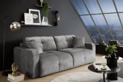 Modernes Schlafsofa DIAMOND 235cm silbergrau Chenille Cremona mit Stauraum 3-Sitzer