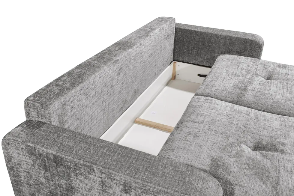 Modernes Schlafsofa DIAMOND 235cm silbergrau Chenille Cremona mit Stauraum 3-Sitzer