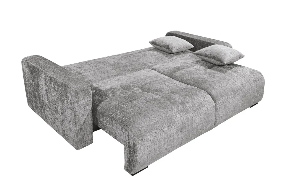 Modernes Schlafsofa DIAMOND 235cm silbergrau Chenille Cremona mit Stauraum 3-Sitzer
