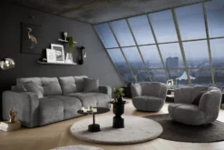 Modernes Schlafsofa DIAMOND 235cm silbergrau Chenille Cremona mit Stauraum 3-Sitzer