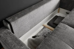 Modernes Schlafsofa DIAMOND 235cm silbergrau Chenille Cremona mit Stauraum 3-Sitzer