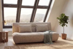 Modernes Schlafsofa ELYPSE 200cm greige Chenille 3-Sitzer Couch inkl. Kissen