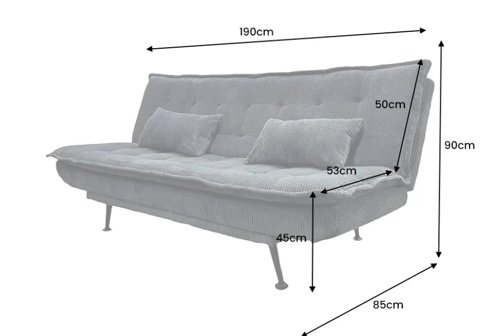 Modernes Schlafsofa JAZZ 190cm grau Cord 3-Sitzer Couch