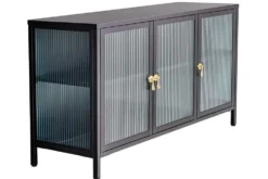 Modernes Sideboard AMSTERDAM 105cm schwarz gold Riffelglas Metall Vitrine Schrank