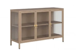 Modernes Sideboard AMSTERDAM 105cm greige gold Riffelglas Metall Vitrine Schrank