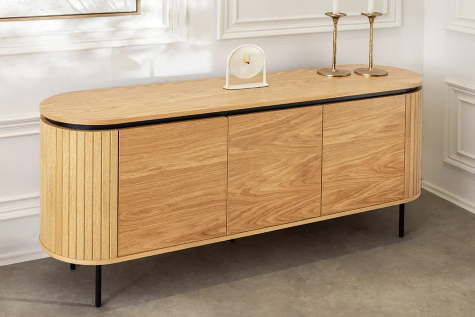 Modernes Sideboard ATELIER 160cm natur Eiche schwarz Metall vier Fächer