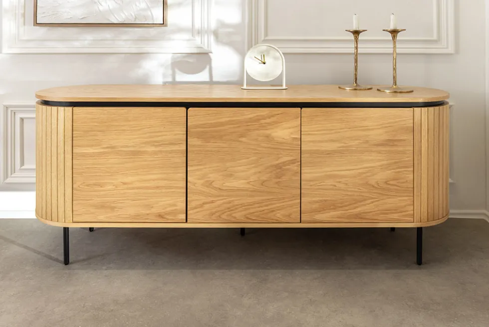 Modernes Sideboard ATELIER 160cm natur Eiche schwarz Metall vier Fächer