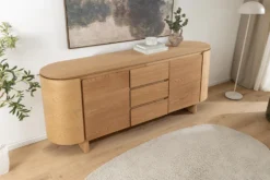 Modernes Sideboard OAK GRAIN 160cm natur Eichenholz vier Fächer mit drei Schubladen