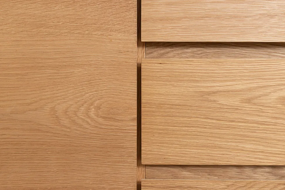 Modernes Sideboard OAK GRAIN 160cm natur Eichenholz vier Fächer mit drei Schubladen
