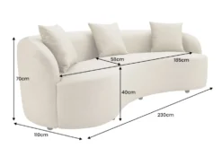 Modernes Sofa ATELIER 230cm beige Samt 3-Sitzer Couch inkl. Kissen
