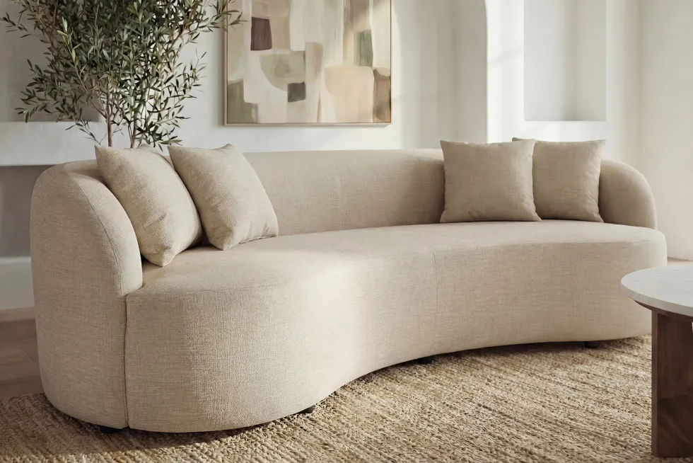 Modernes Sofa ATELIER 230cm beige Samt 3-Sitzer Couch inkl. Kissen