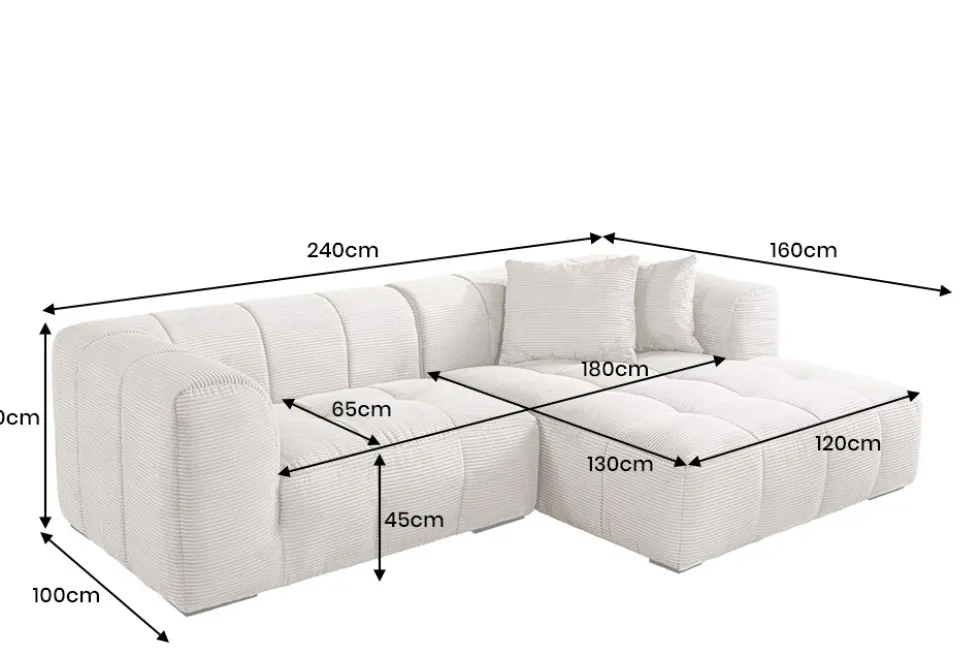 Modernes Sofa ZERO GRAVITY 240cm beige Cord 3-Sitzer Couch