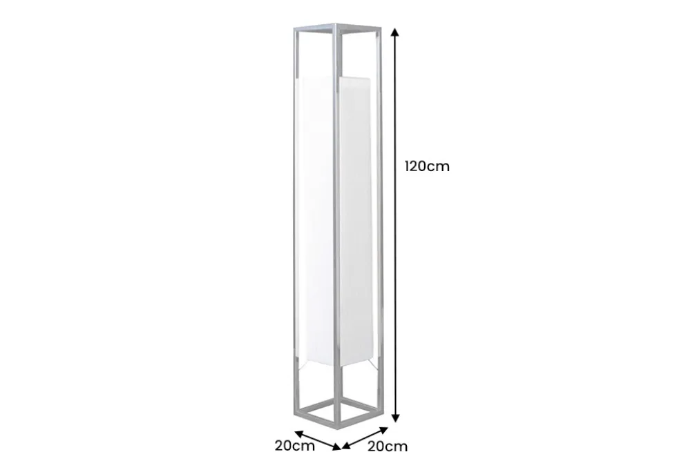 Moderne Stehlampe AGAPUNE 120cm weiß silber mit Papierschirm und Edelstahlgestell