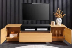 Modernes TV-Board LOFT 160cm natur schwarz drei Fächer mit Schublade