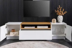 Modernes TV-Board LOFT 160cm weiß natur drei Fächer mit Schublade