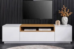 Modernes TV-Board LOFT 160cm weiß natur drei Fächer mit Schublade