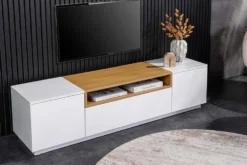 Modernes TV-Board LOFT 160cm weiß natur drei Fächer mit Schublade