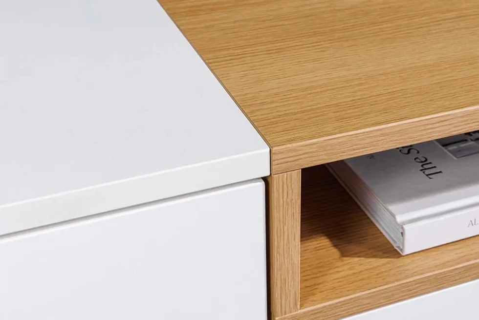 Modernes TV-Board LOFT 160cm weiß natur drei Fächer mit Schublade