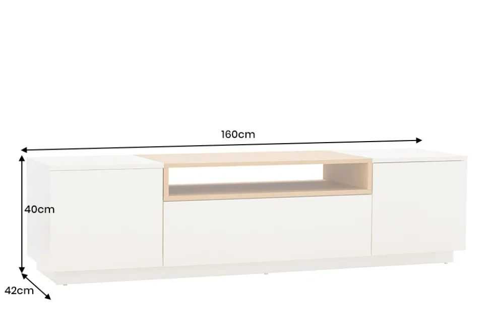 Modernes TV-Board LOFT 160cm weiß natur drei Fächer mit Schublade