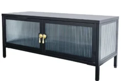 Modernes TV-Lowboard AMSTERDAM 90cm schwarz gold Riffelglas Metall Vitrine Schrank