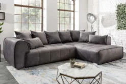 Modernes XXL Ecksofa CLAN 320cm anthrazit Samt Bigsofa inkl. Kissen