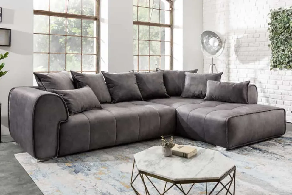 Modernes XXL Ecksofa CLAN 320cm anthrazit Samt Bigsofa inkl. Kissen
