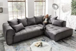 Modernes XXL Ecksofa CLAN 320cm anthrazit Samt Bigsofa inkl. Kissen